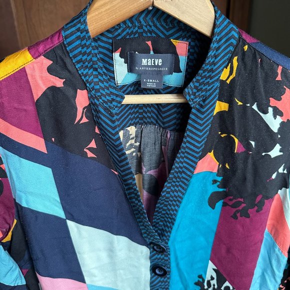 MAEVE for ANTHROPOLOGIE Gillian multicolored long sleeve dress XS teal patchwork - Picture 4 of 13